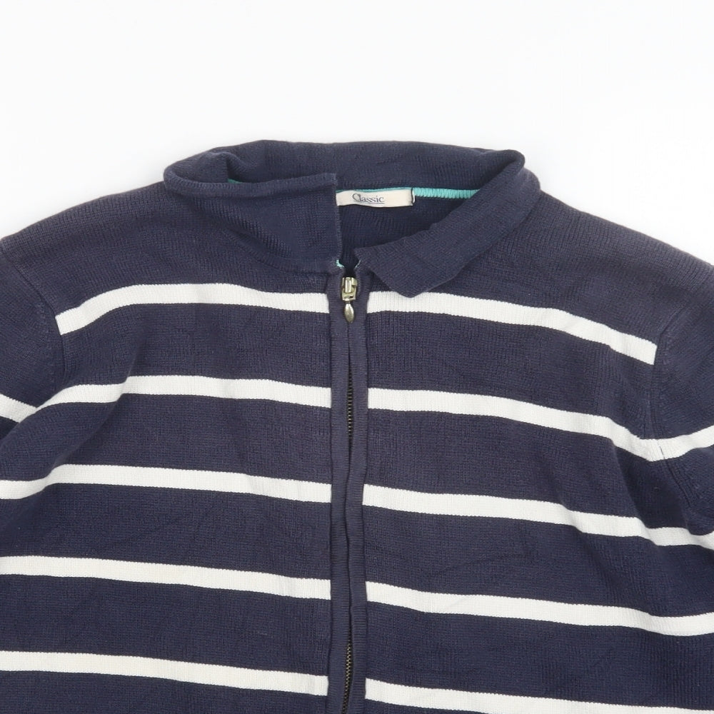 Marks and Spencer Womens Blue Striped Knit Full Zip Jumper Size 12