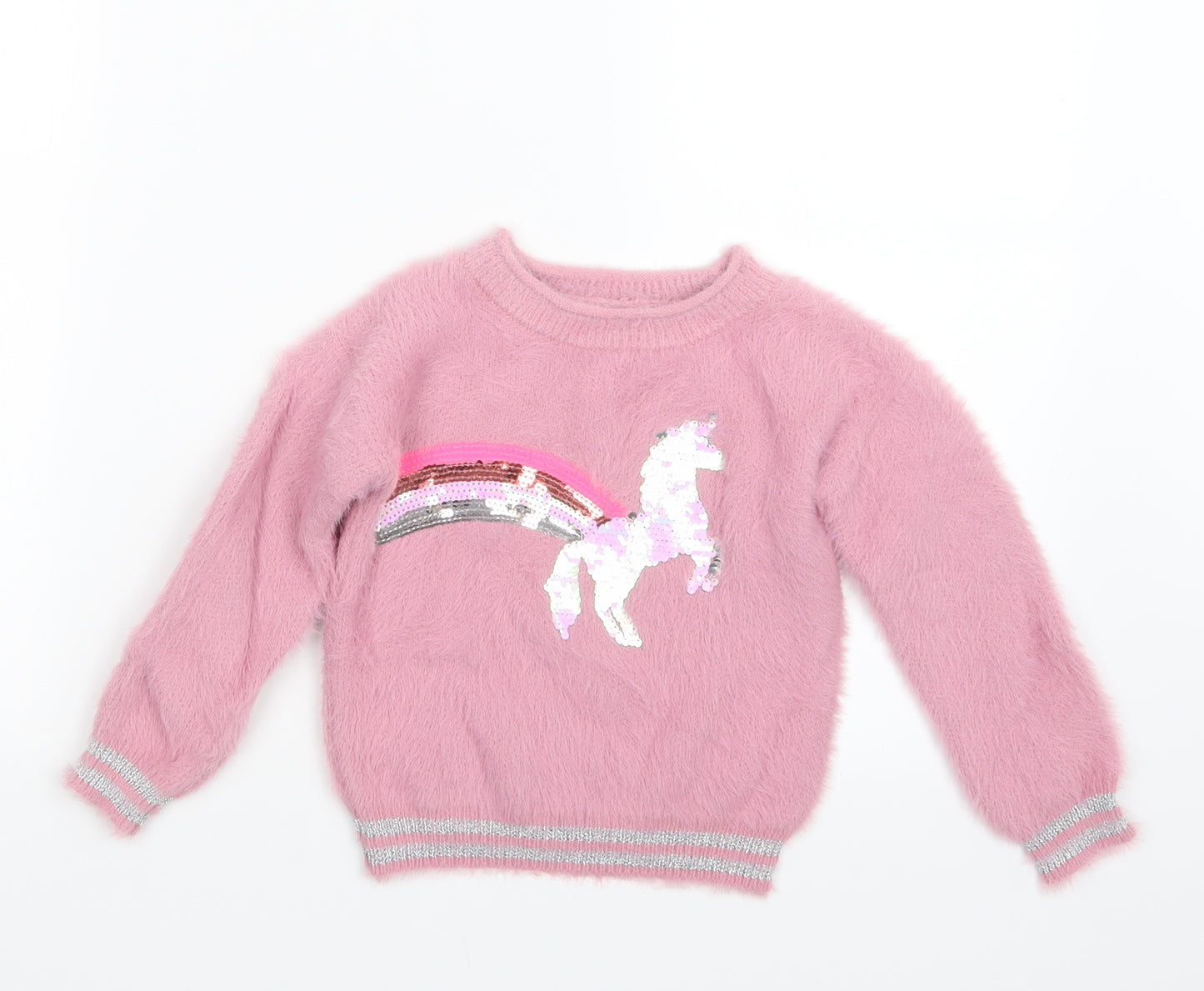 Marks and Spencer Girls Pink  Knit Pullover Jumper Size 4-5 Years