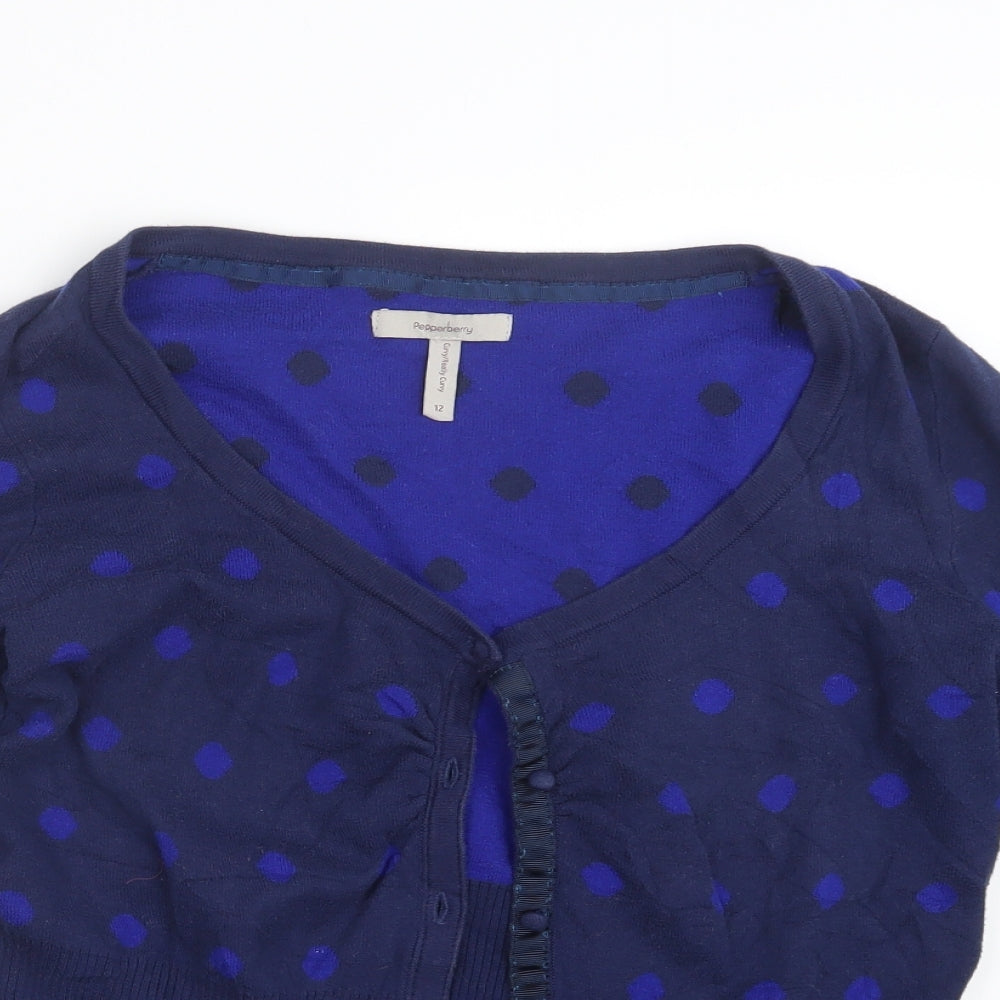 Pepperberry Womens Blue Polka Dot Knit Cardigan Jumper Size 12