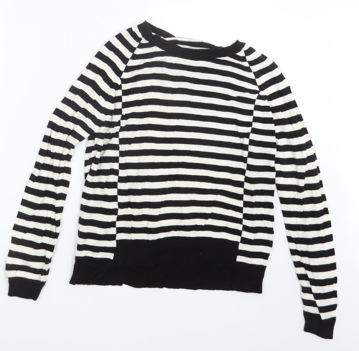 Marks and Spencer Womens Black Striped Knit Pullover Jumper Size 14