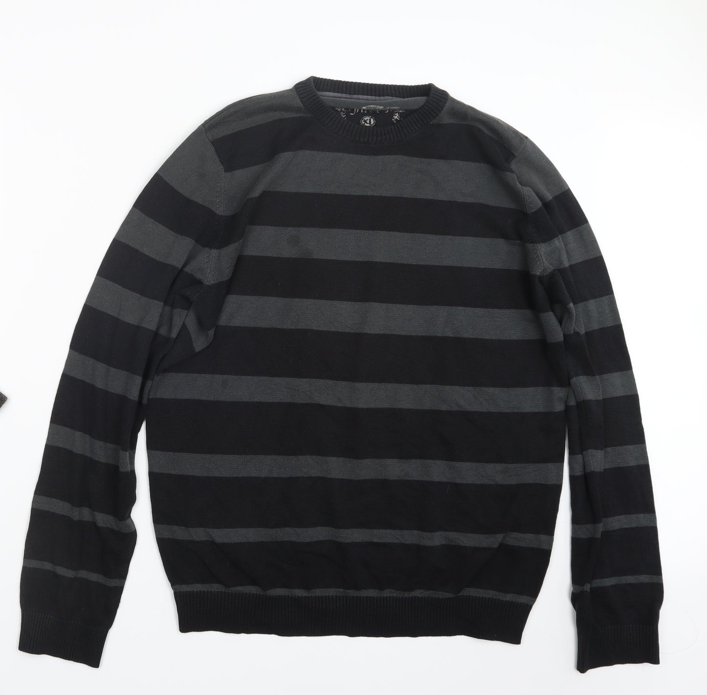 Jules Mens Black Striped Knit Pullover Jumper Size XL