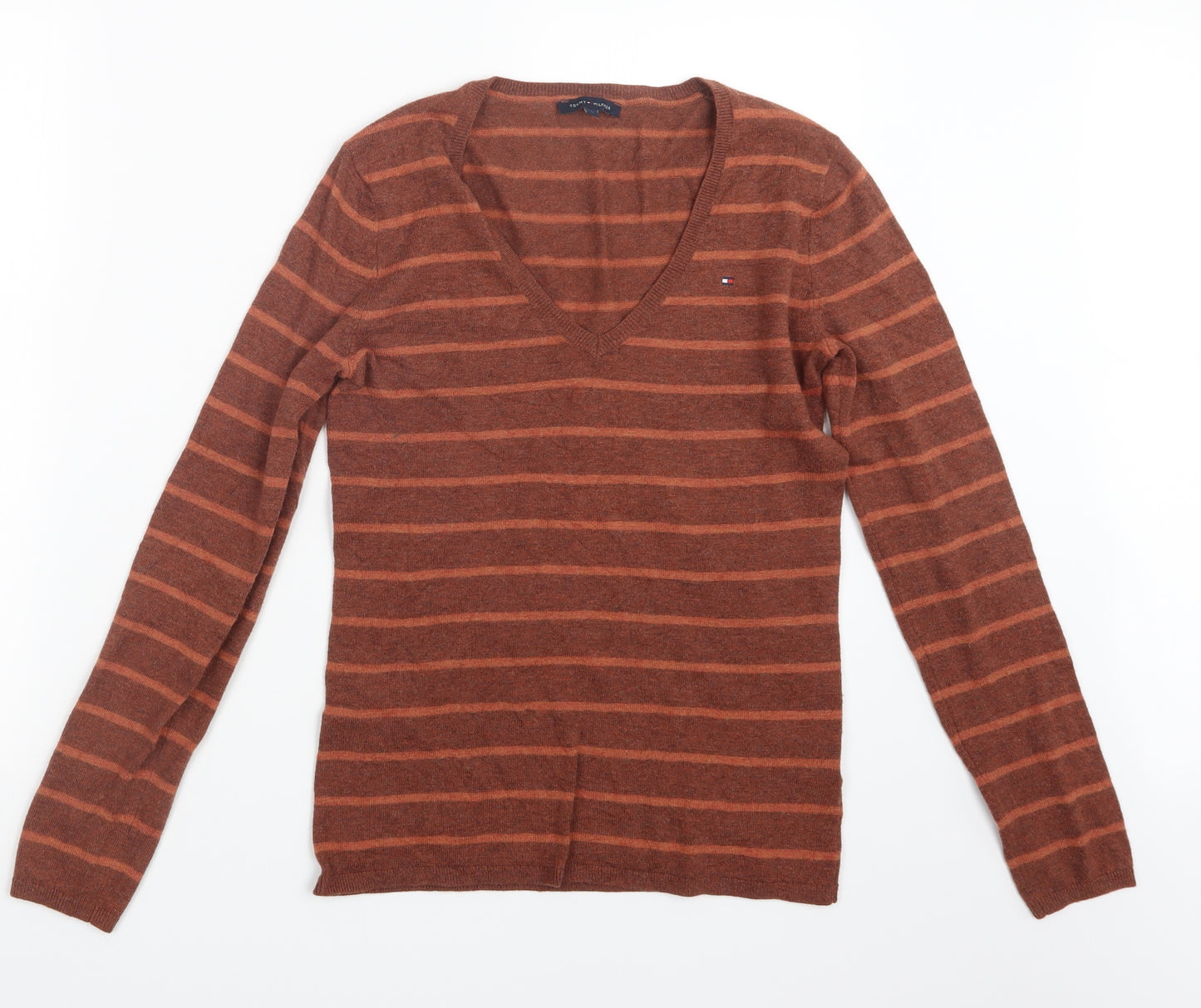 Tommy Hilfiger Womens Brown Striped Knit Pullover Jumper Size S