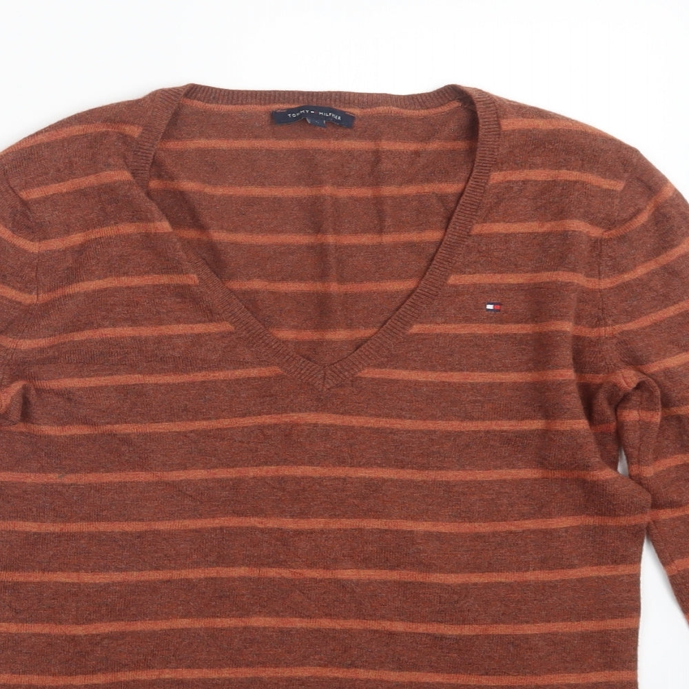 Tommy Hilfiger Womens Brown Striped Knit Pullover Jumper Size S