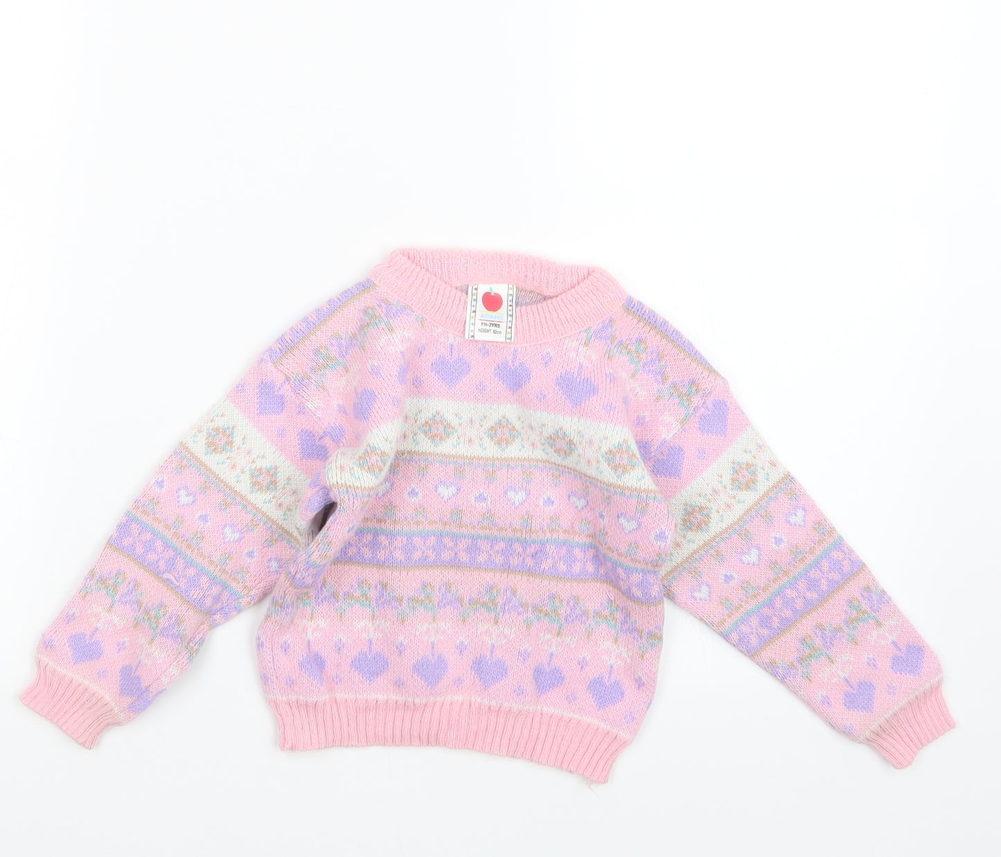 Adams Girls Pink Geometric Knit Pullover Jumper Size 18-24 Months