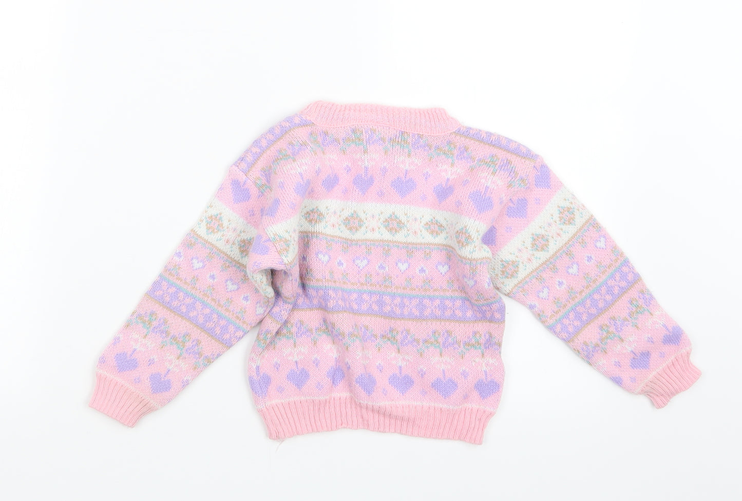 Adams Girls Pink Geometric Knit Pullover Jumper Size 18-24 Months