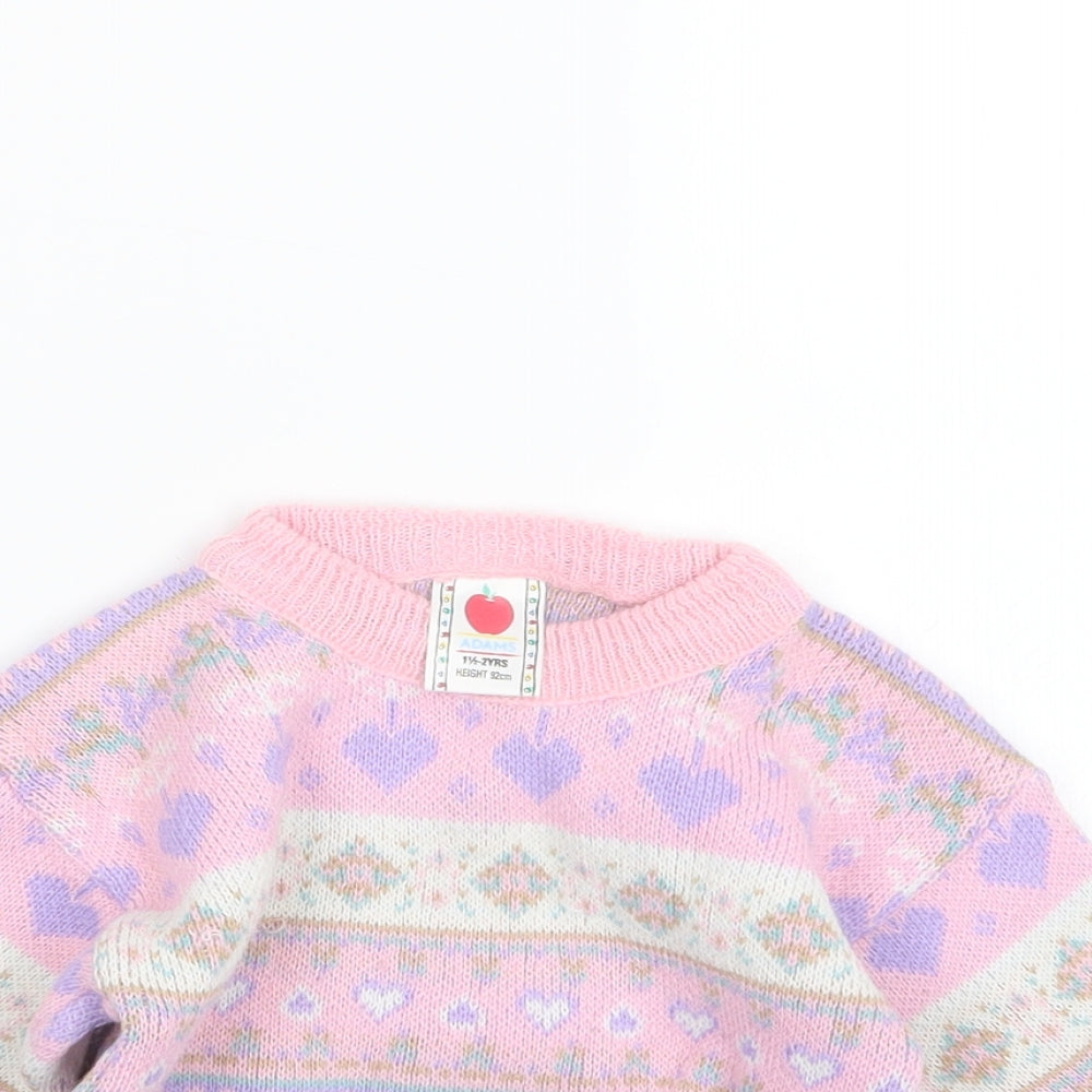 Adams Girls Pink Geometric Knit Pullover Jumper Size 18-24 Months