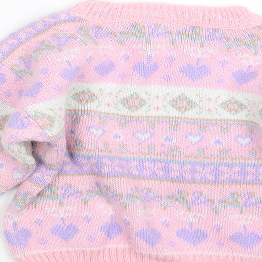 Adams Girls Pink Geometric Knit Pullover Jumper Size 18-24 Months