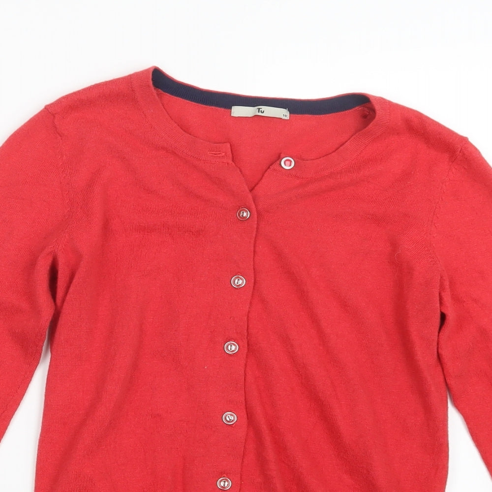 TU Womens Red  Knit Cardigan Jumper Size 10