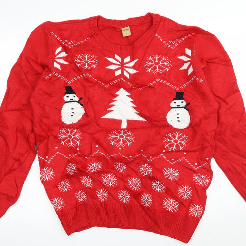 Oak Valley Mens Red Geometric Knit Pullover Jumper Size L  - Snowman