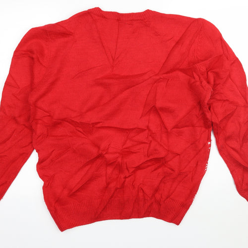 Oak Valley Mens Red Geometric Knit Pullover Jumper Size L  - Snowman
