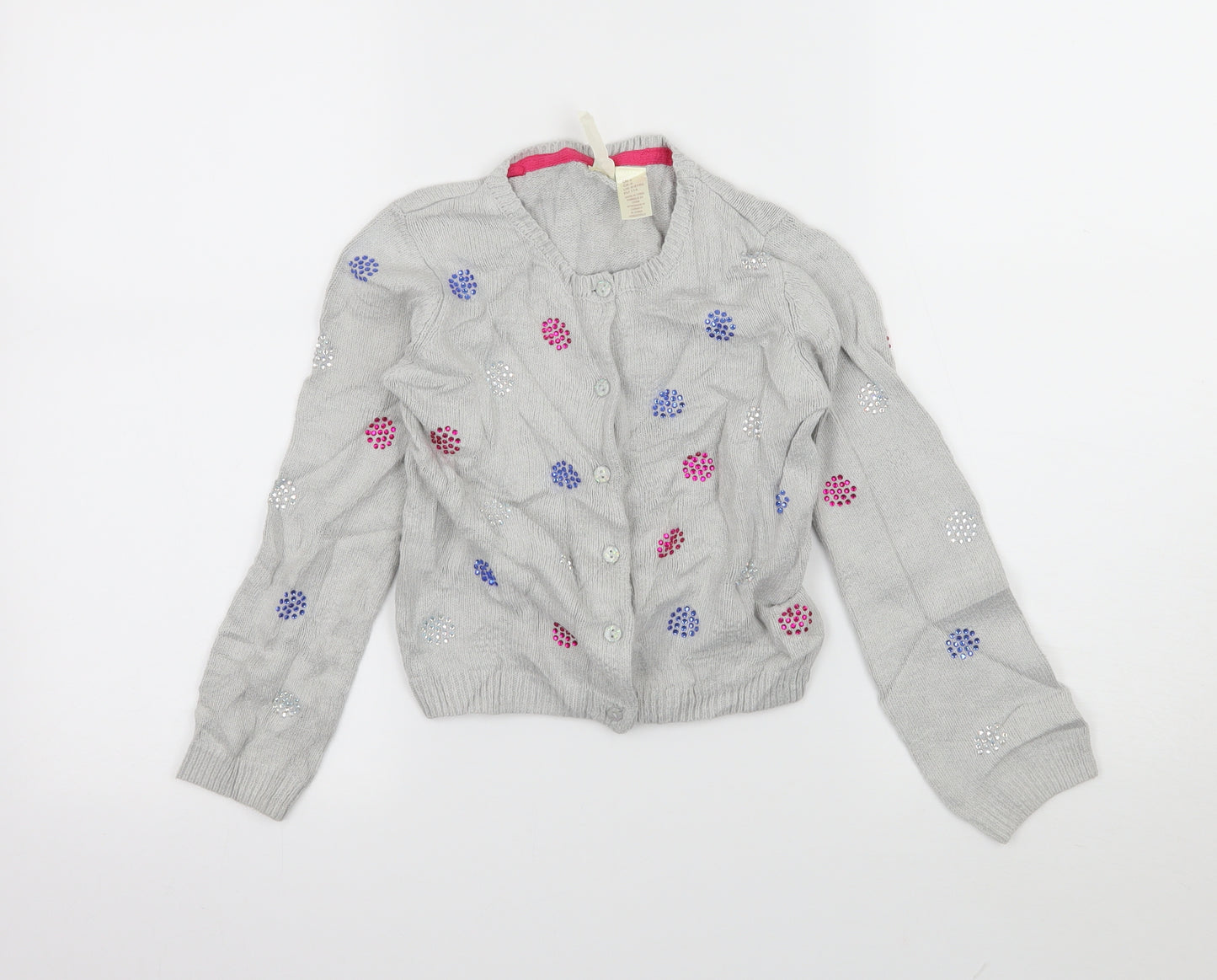 Strawberry Faire Girls Grey Geometric Knit Cardigan Jumper Size 5-6 Years