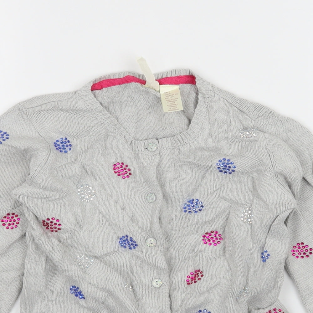 Strawberry Faire Girls Grey Geometric Knit Cardigan Jumper Size 5-6 Years