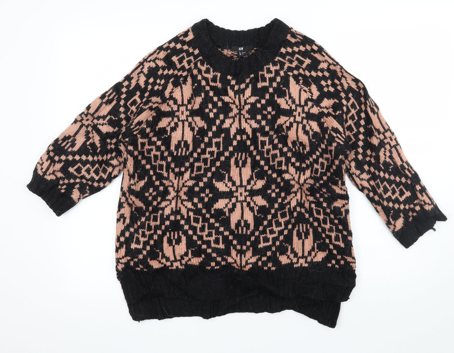 H&M Womens Black Geometric Knit Pullover Jumper Size M