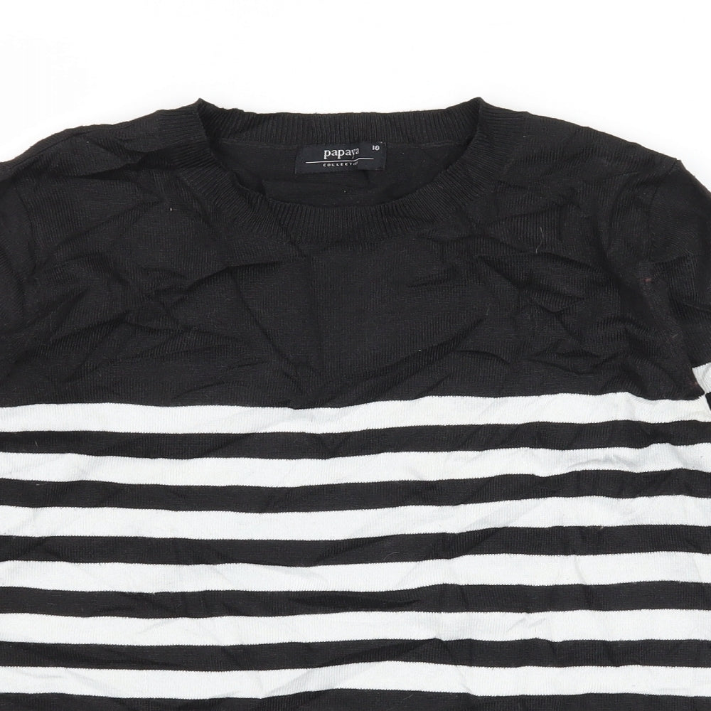 Papaya Womens Black Striped Knit Basic T-Shirt Size 10