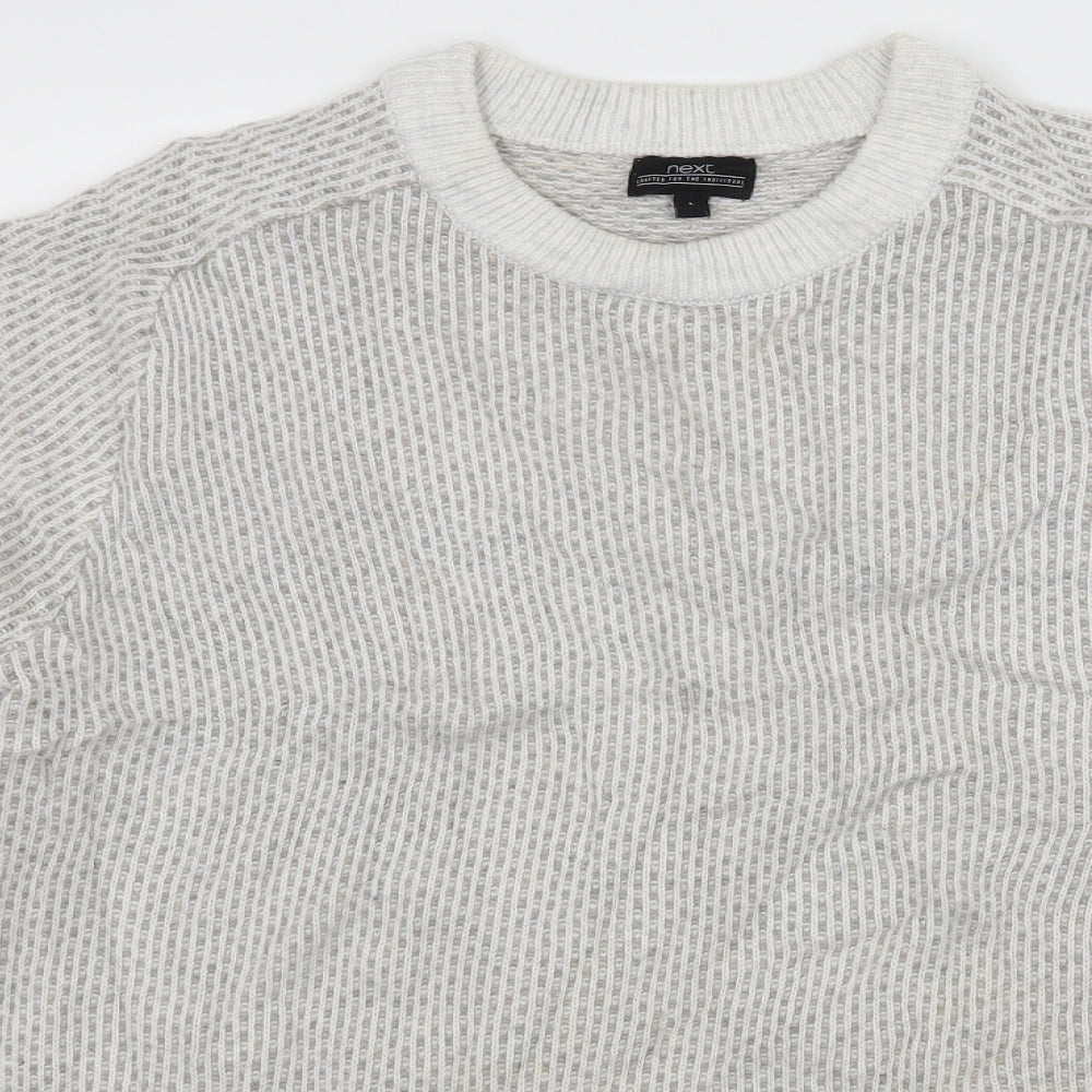 NEXT Mens Ivory Striped Knit Pullover Jumper Size L