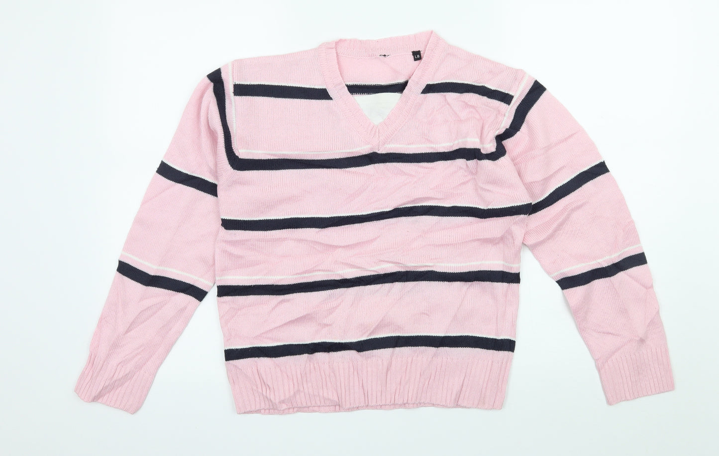 Preowrn Boys Pink Striped Knit Pullover Jumper Size L