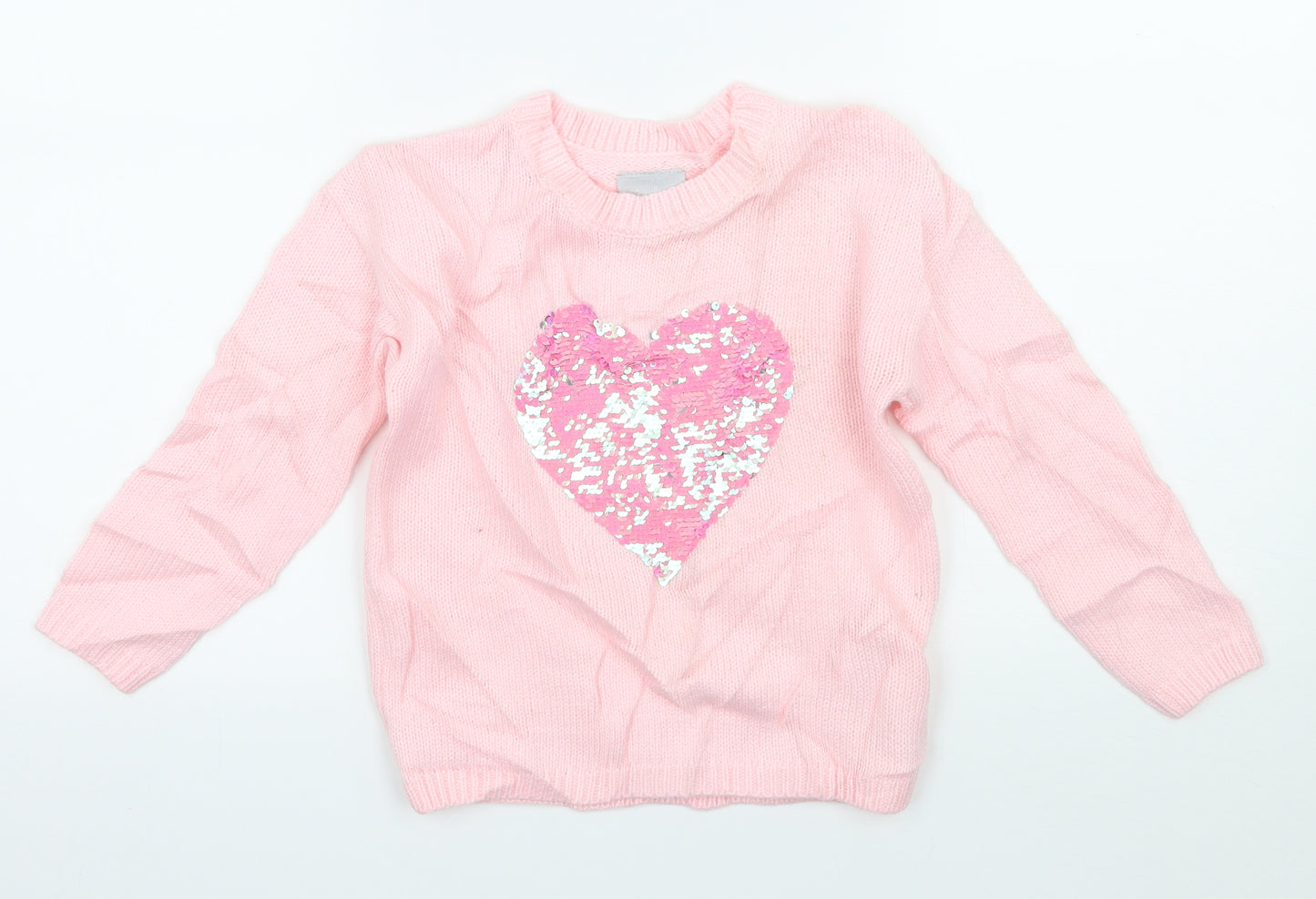 Matalan Girls Pink  Knit Pullover Jumper Size 6 Years  - Love heart