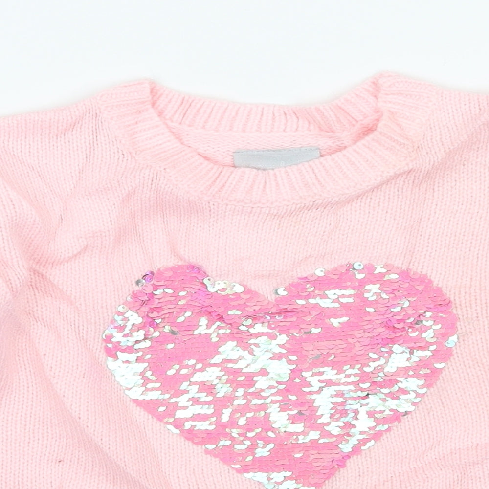 Matalan Girls Pink  Knit Pullover Jumper Size 6 Years  - Love heart