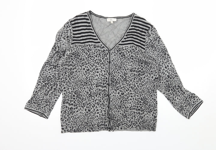 CC Womens Grey Animal Print Knit Cardigan Jumper Size M