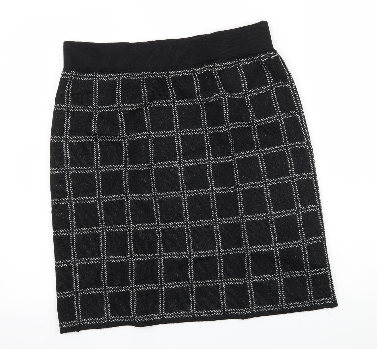 Kenar Womens Black Check Knit A-Line Skirt Size M