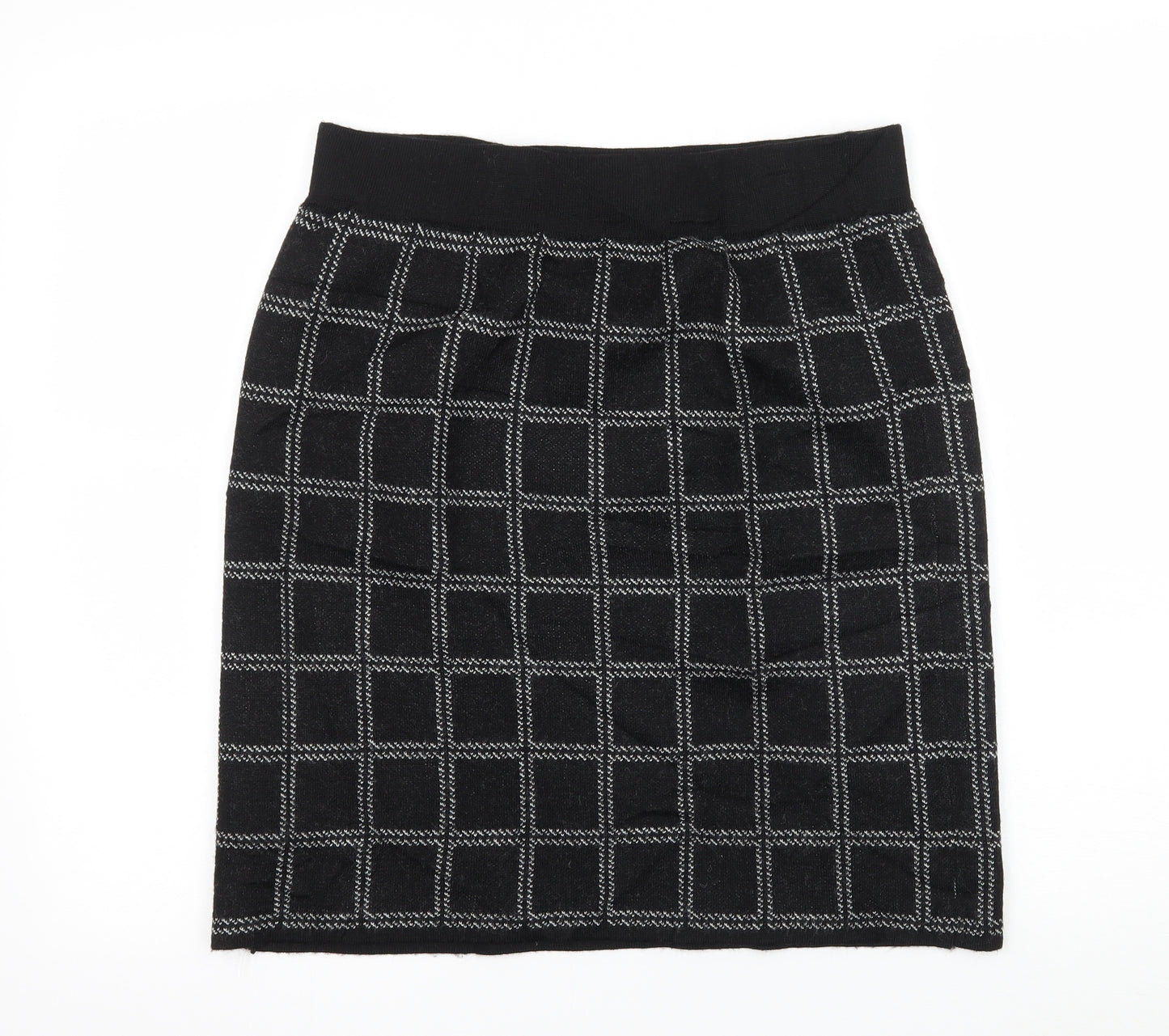 Kenar Womens Black Check Knit A-Line Skirt Size M