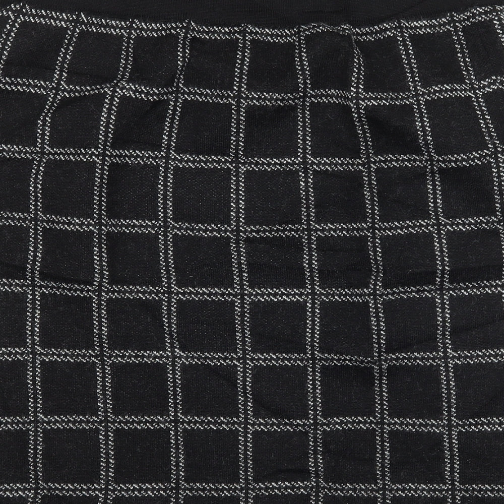 Kenar Womens Black Check Knit A-Line Skirt Size M