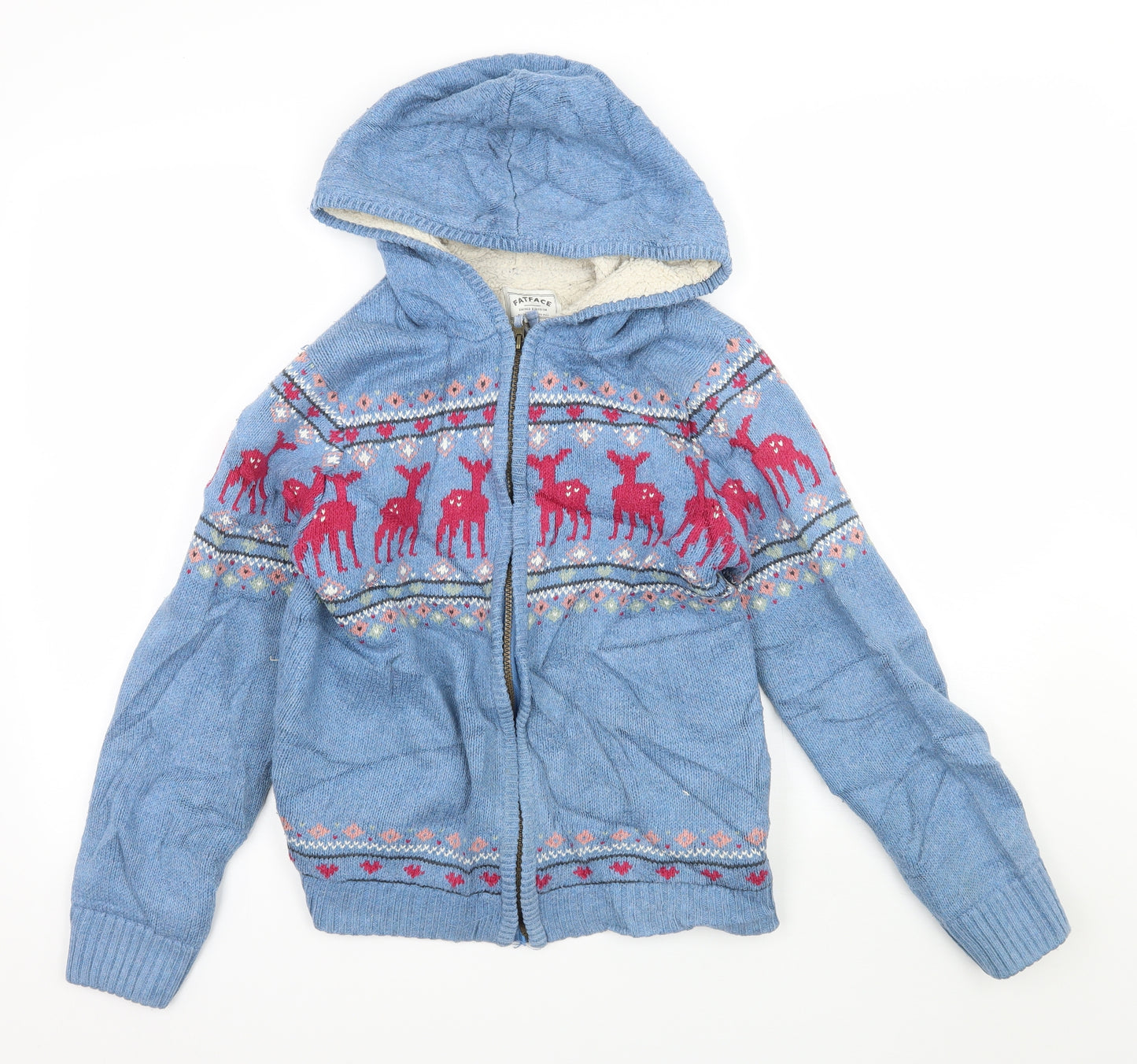 Fat Face Girls Blue  Knit Full Zip Hoodie Size 12-13 Years  - Deer