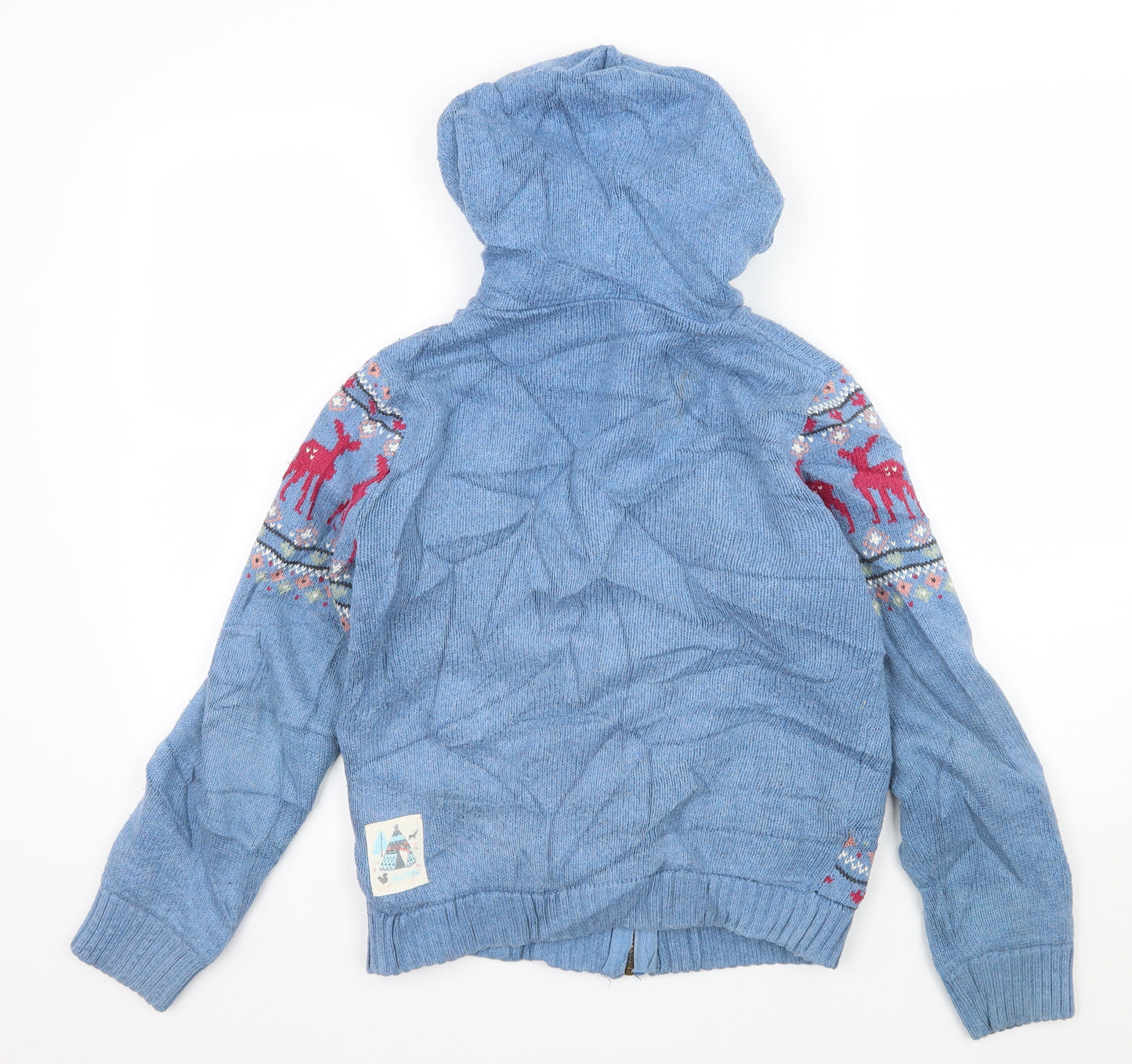 Fat Face Girls Blue  Knit Full Zip Hoodie Size 12-13 Years  - Deer