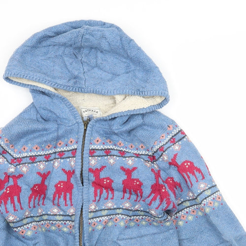 Fat Face Girls Blue  Knit Full Zip Hoodie Size 12-13 Years  - Deer