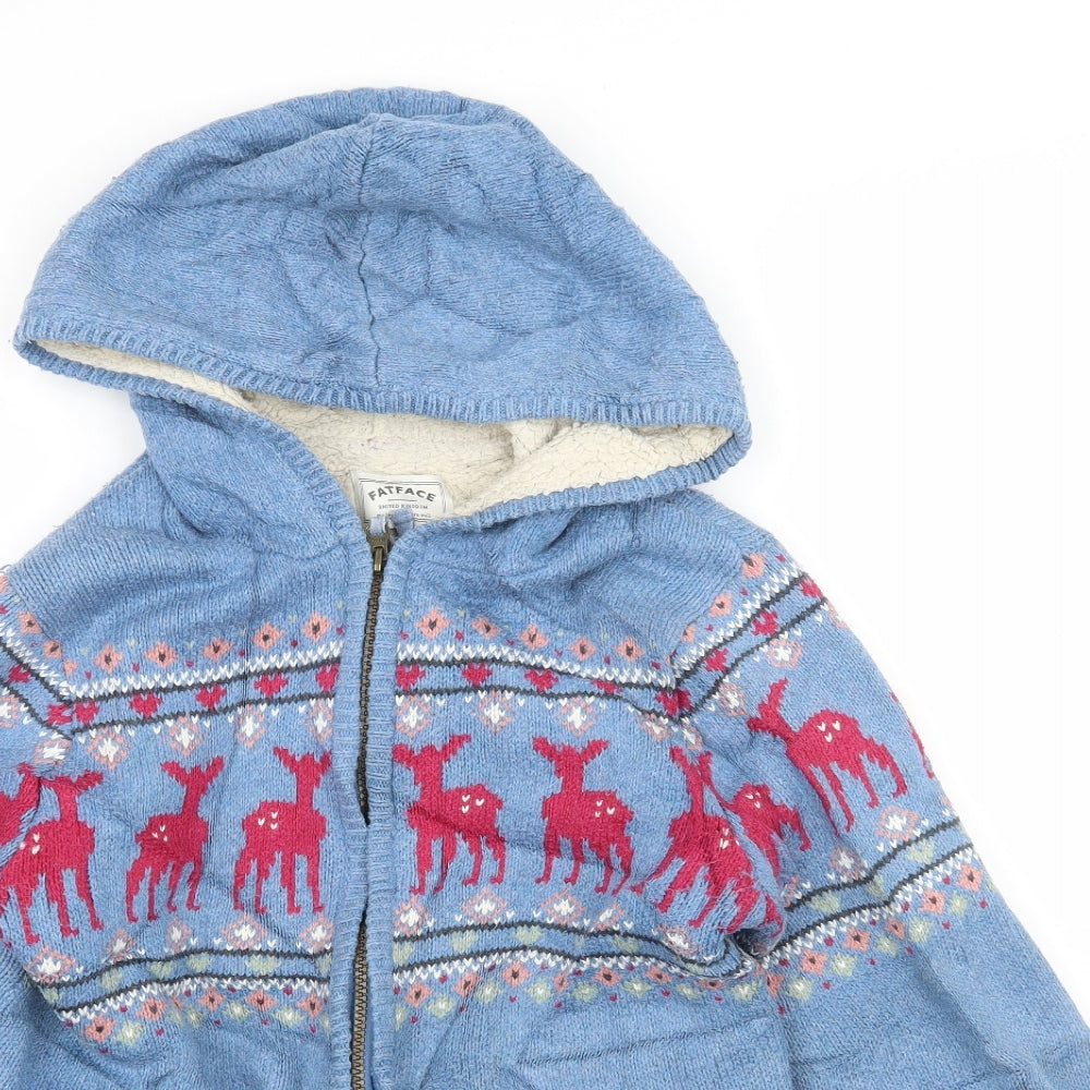 Fat Face Girls Blue  Knit Full Zip Hoodie Size 12-13 Years  - Deer