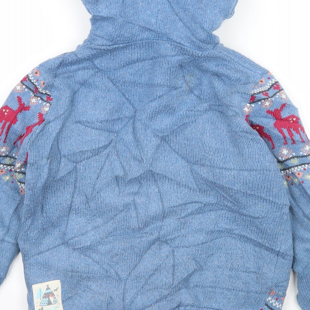 Fat Face Girls Blue  Knit Full Zip Hoodie Size 12-13 Years  - Deer