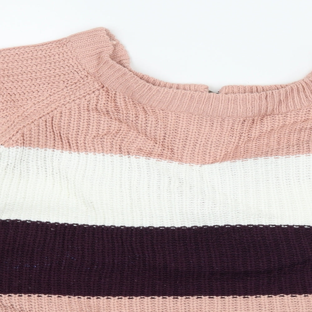 Intuition Womens Pink Striped Knit Pullover Jumper Size 18