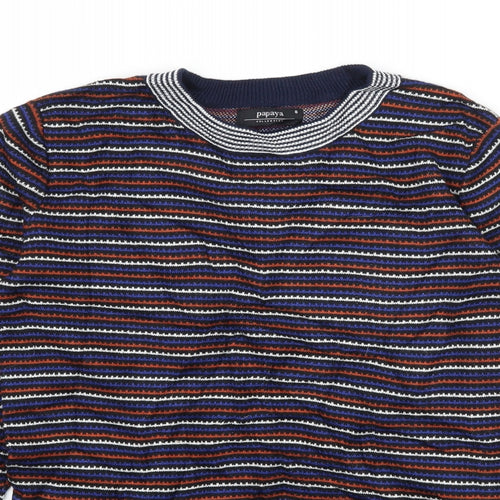 Papaya Womens Blue Striped Knit Pullover Jumper Size 8