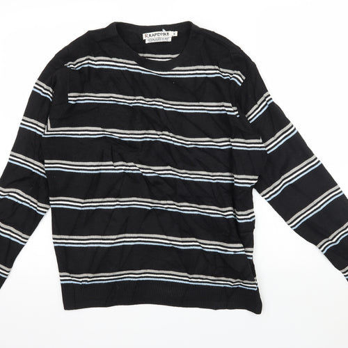 Rapid Fire Mens Black Striped Knit Pullover Jumper Size S