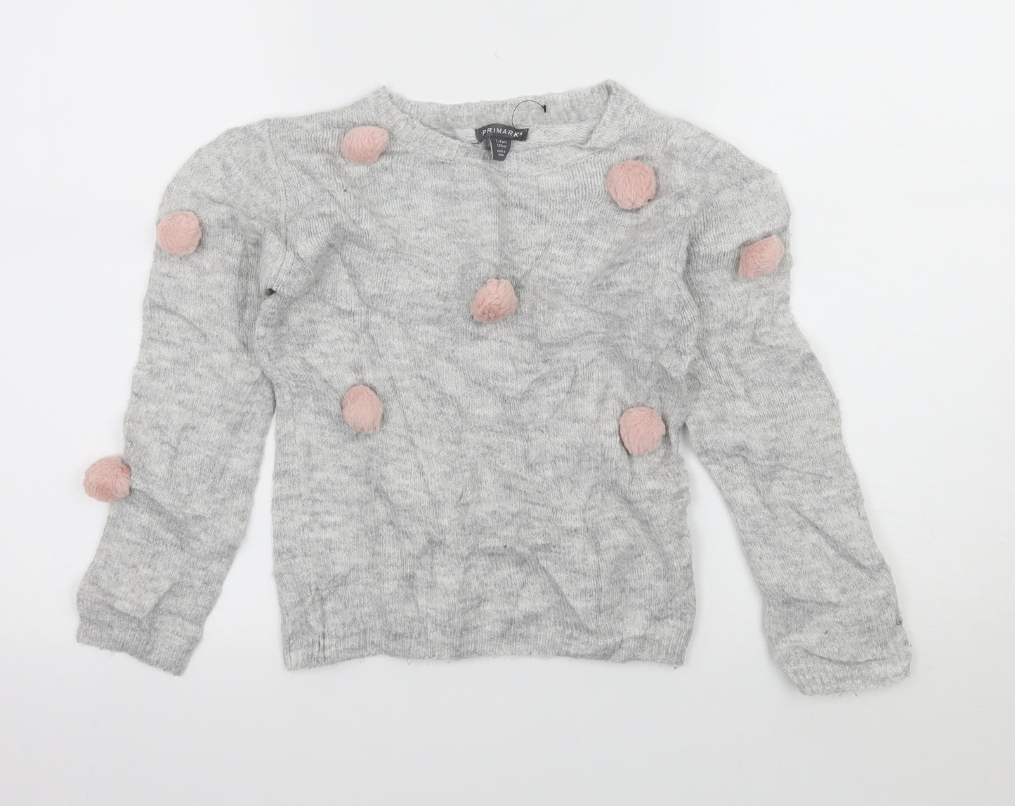 Primakr Girls Grey Polka Dot Knit Pullover Jumper Size 7-8 Years