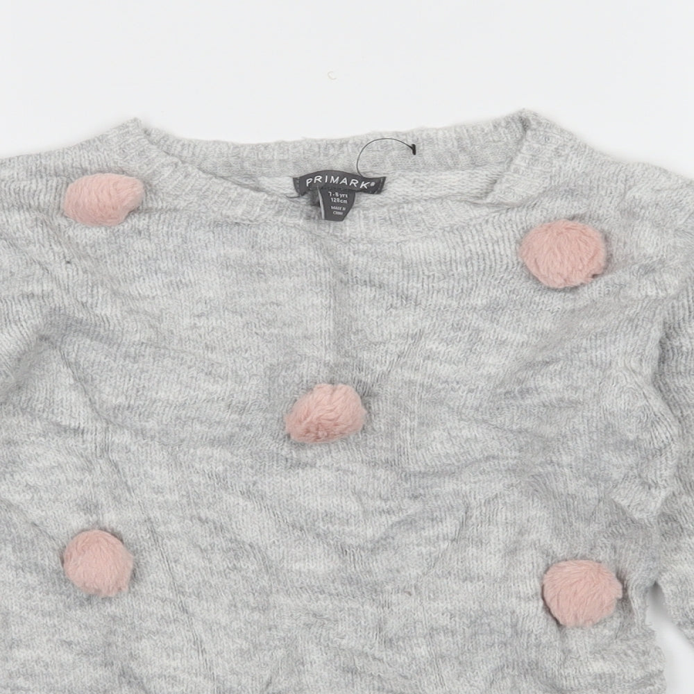 Primakr Girls Grey Polka Dot Knit Pullover Jumper Size 7-8 Years