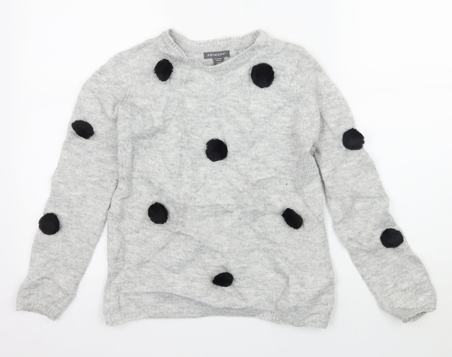 Primakr Girls Grey Polka Dot Knit Pullover Jumper Size 12-13 Years