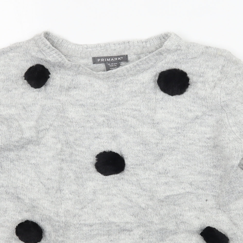 Primakr Girls Grey Polka Dot Knit Pullover Jumper Size 12-13 Years
