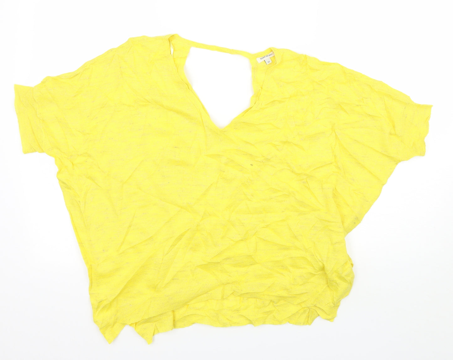 River Island Womens Yellow  Knit Basic T-Shirt Size 12  - Cut out back