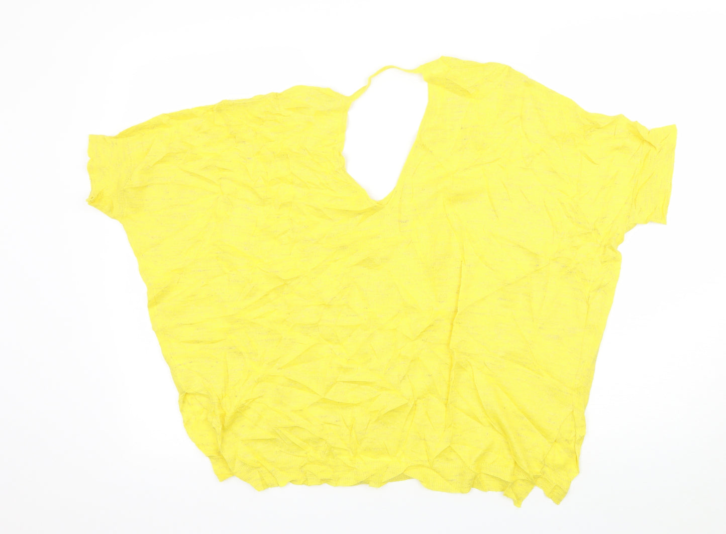 River Island Womens Yellow  Knit Basic T-Shirt Size 12  - Cut out back