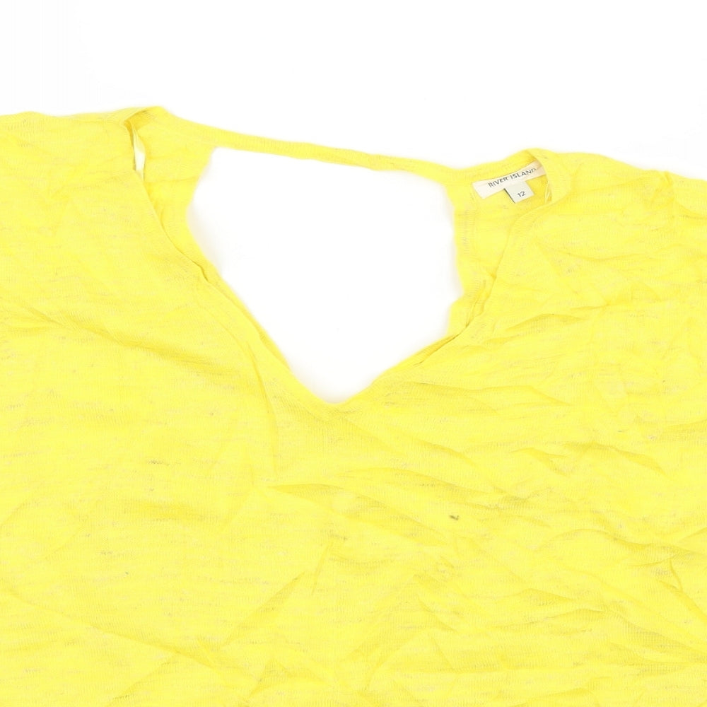 River Island Womens Yellow  Knit Basic T-Shirt Size 12  - Cut out back