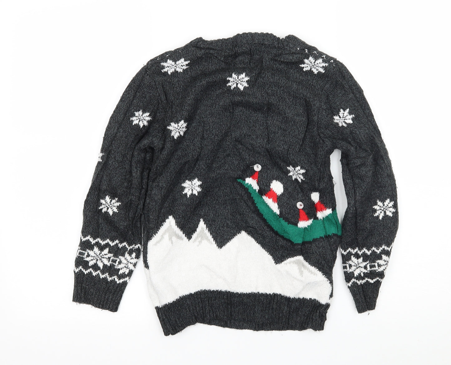 George Boys Green Geometric Knit Pullover Jumper Size 7-8 Years  - Christmas T-rex