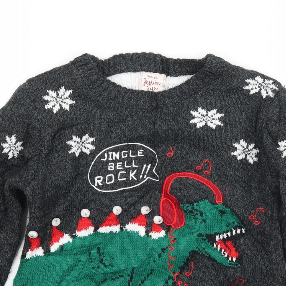 George Boys Green Geometric Knit Pullover Jumper Size 7-8 Years  - Christmas T-rex