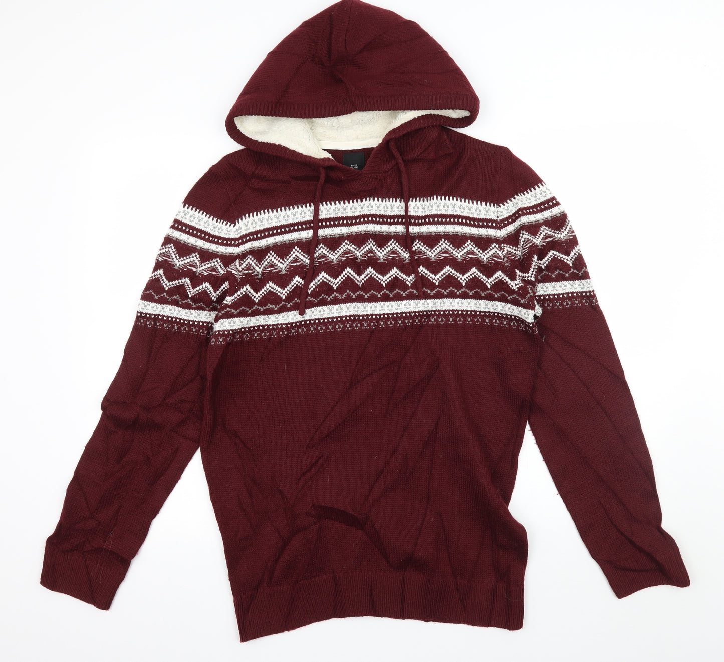 River Island Mens Red  Knit Pullover Hoodie Size M