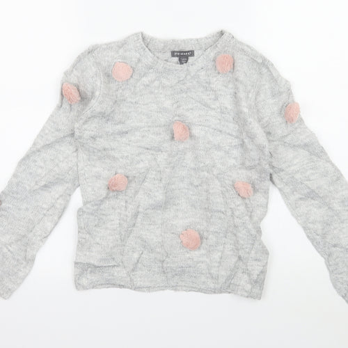 Primark Girls Grey Polka Dot Knit Pullover Jumper Size 7-8 Years