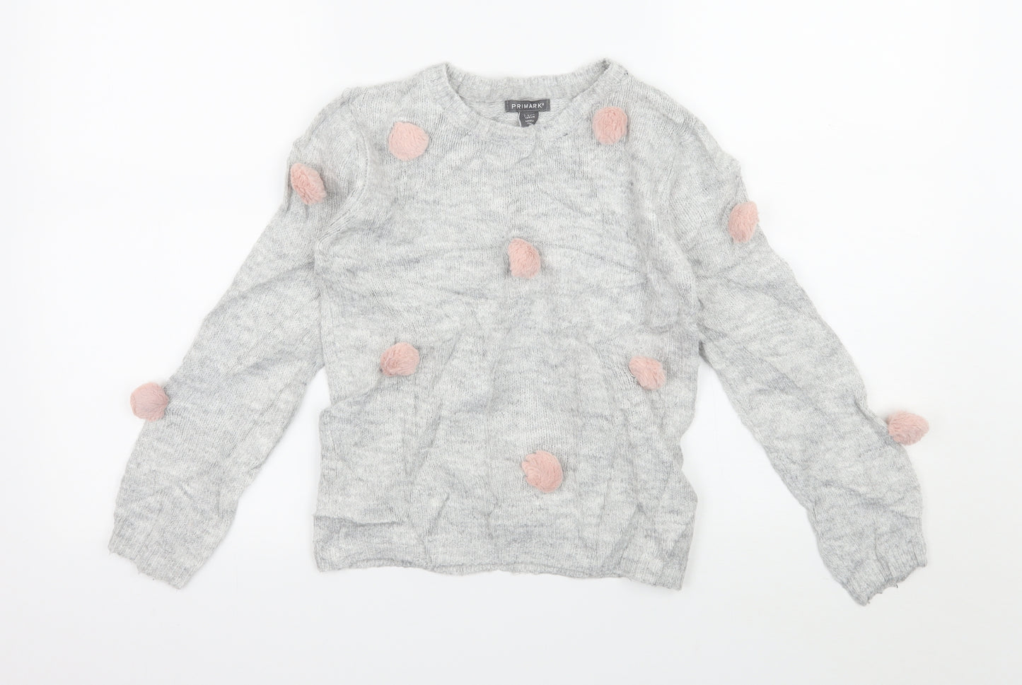 Primark Girls Grey Polka Dot Knit Pullover Jumper Size 7-8 Years