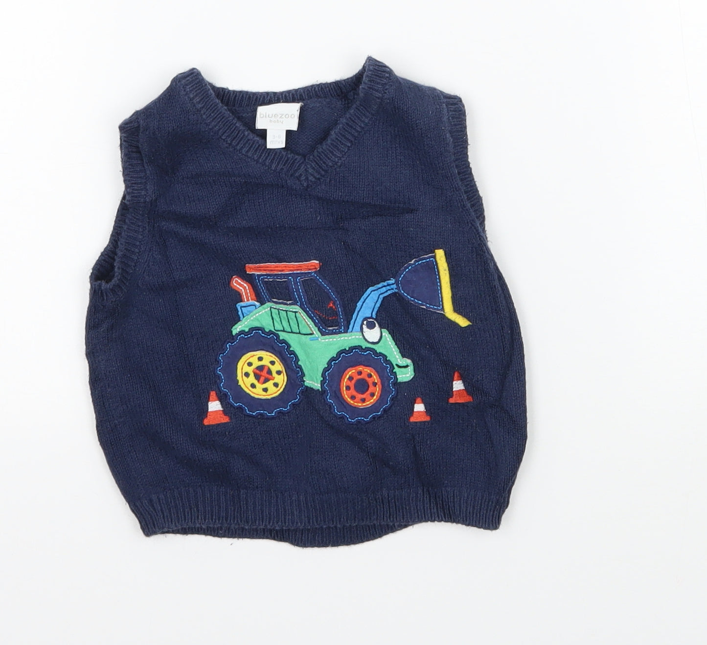 Blue Zoo Boys Blue  Knit Pullover Jumper Size 3-6 Months  - Tractor