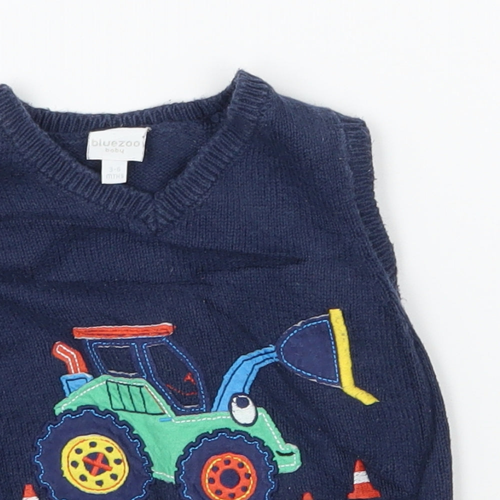 Blue Zoo Boys Blue  Knit Pullover Jumper Size 3-6 Months  - Tractor