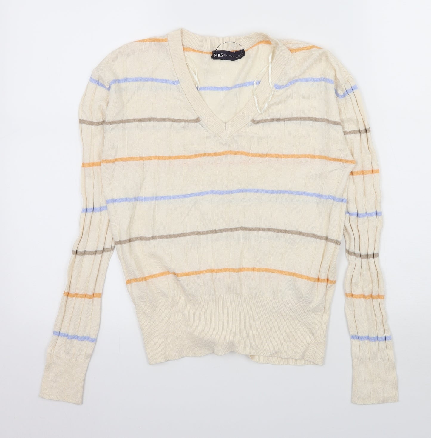 Marks and Spencer Womens Ivory Striped Knit Pullover Jumper Size S