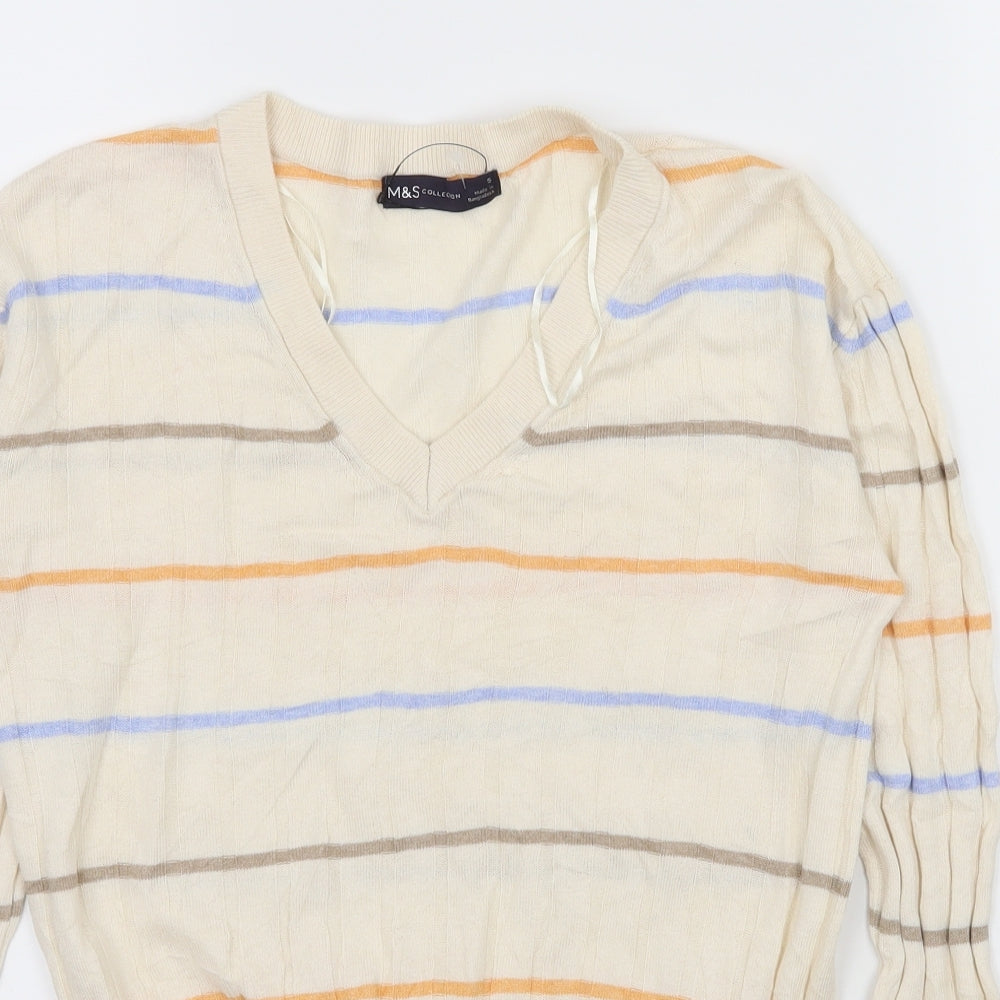 Marks and Spencer Womens Ivory Striped Knit Pullover Jumper Size S